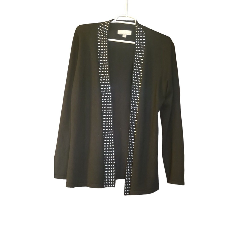 Carolyn Taylor Womems Black With Rhinestone Open Front Cardigan Size Medium M